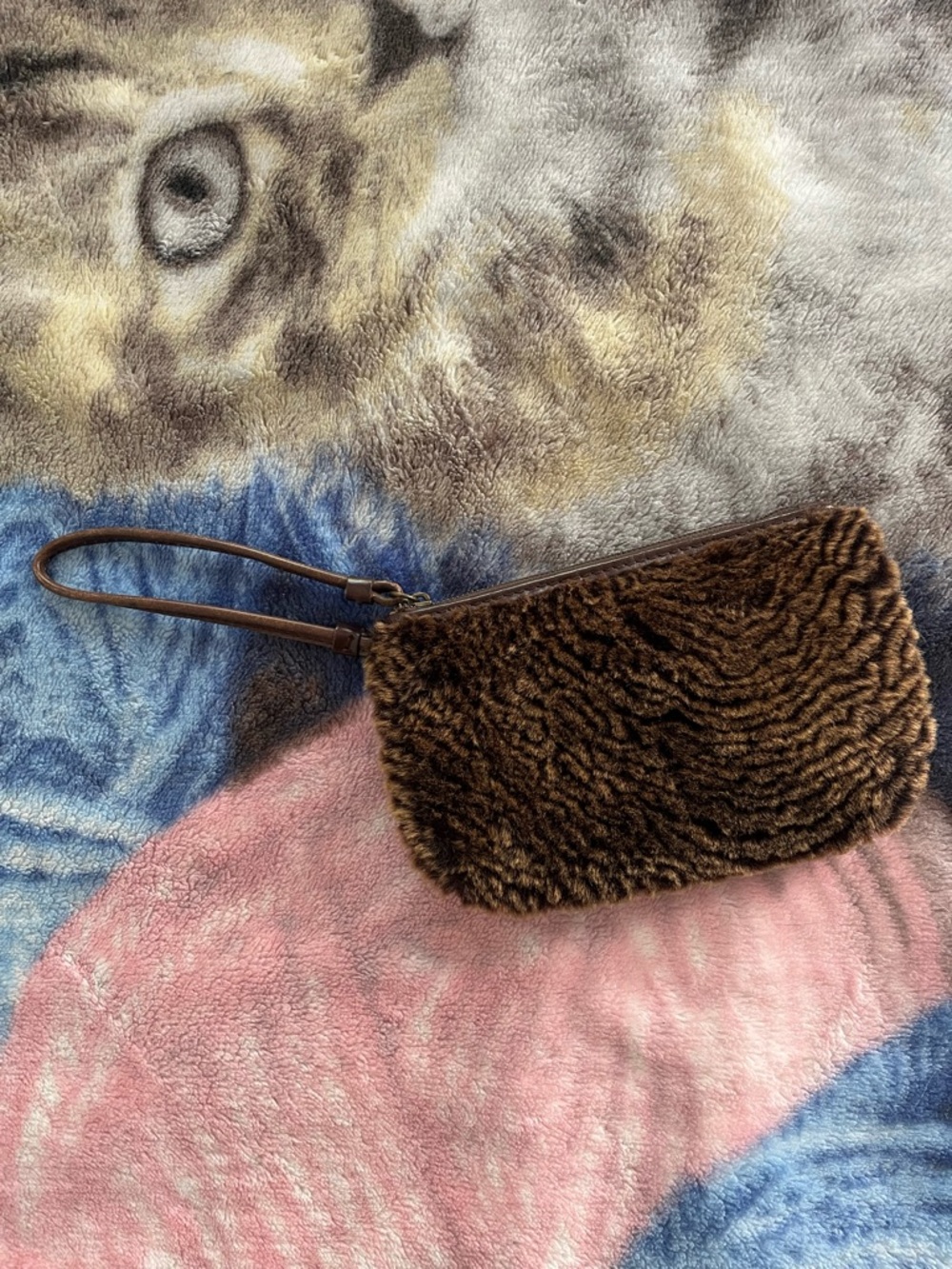 Leather and Faux Fur Wristlet